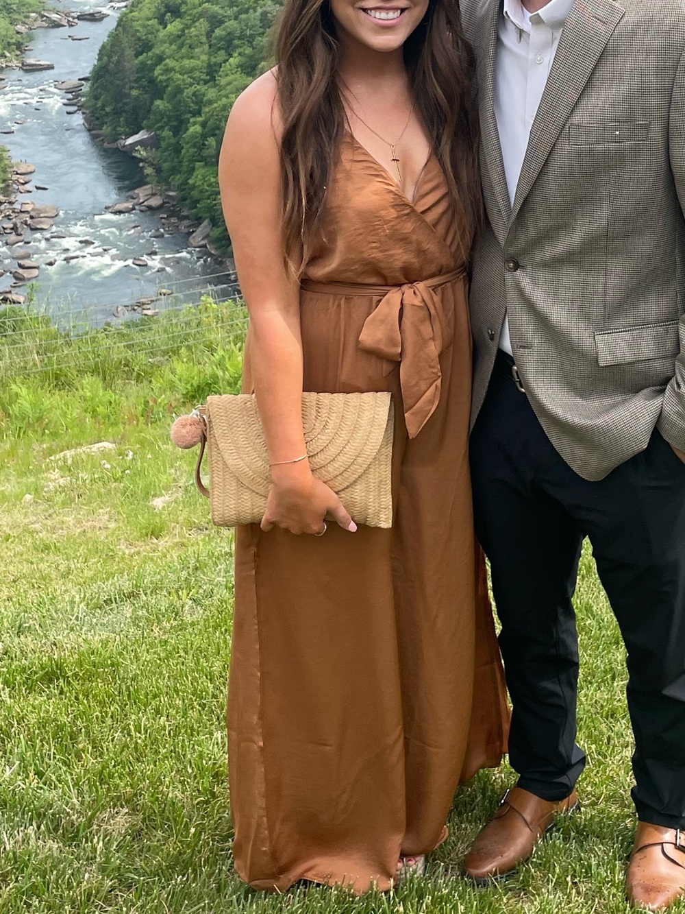 Women's Wrap Maxi Jumpsuit in Copper Brown